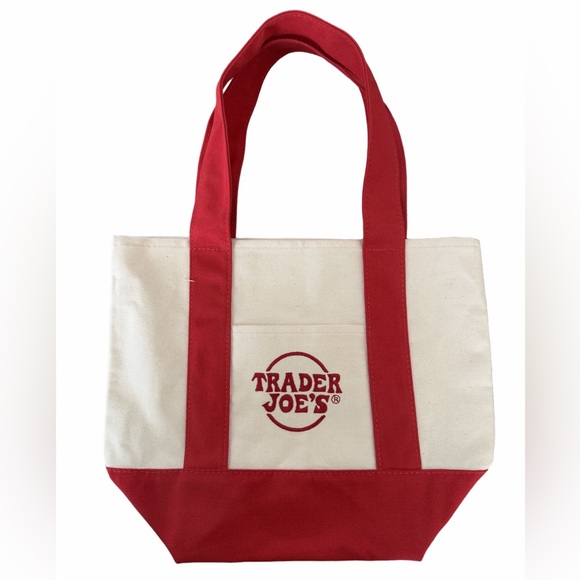 Trader Joes Handbags - Trader Joe’s Red & White Canvas Tote Bag Reusable Shopping Bag